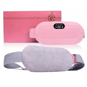 Period Cramp Relief Heating Pad Pain Device with 4 Massage Modes for Menstrual Pain and Belly or Back Pain Relief, LED Display, Comfortable Belt (Pink)