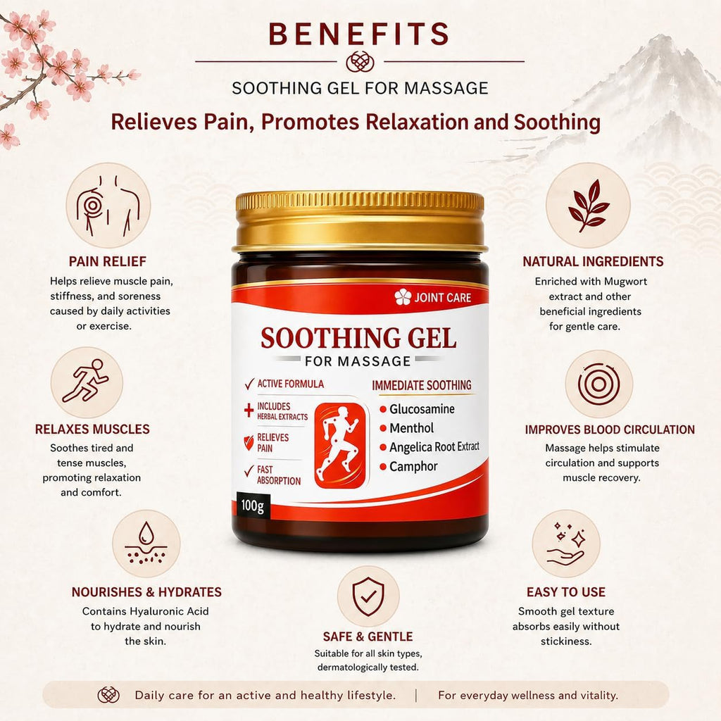 Japanese Instant Pain Relief Soothing Massage Gel | Fast-Acting Muscle & Joint Comfort | With Mugwort Oil, Camphor & Lactic Acid | Relief for Back, Neck, Shoulders & Knees (100 gm)