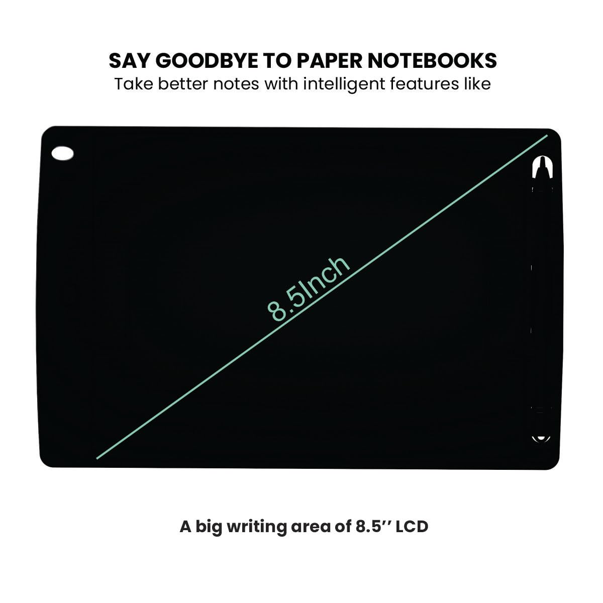 8.5E Re-Writable LCD Writing Pad with Screen 21.5cm (8.5-inch) for Drawing, Playing, Handwriting Gifts for Kids & Adults,(Black)