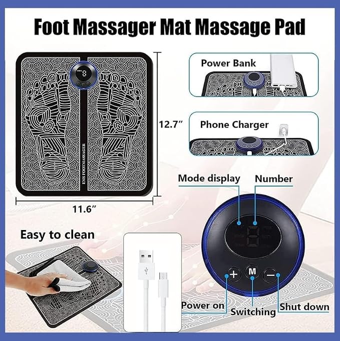 EMS Foot Massager for Neuropathy & Plantar Fasciitis Relief - Electric blood Circulation Device with 8 Modes & 19 Levels