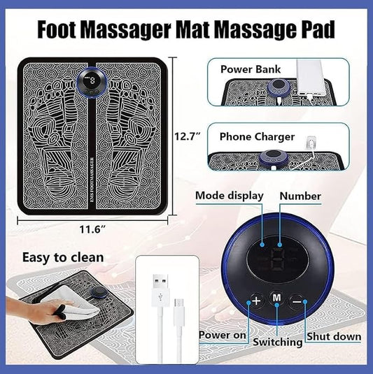 EMS Foot Massager for Neuropathy & Plantar Fasciitis Relief - Electric blood Circulation Device with 8 Modes & 19 Levels