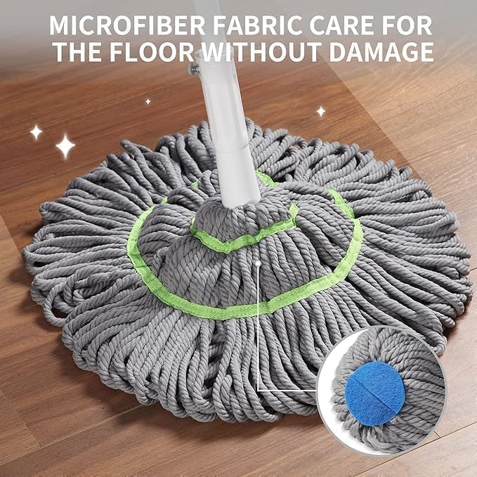 Floor Cleaning Mop | 360° Spin Twist Mop with Adjustable Handle | Super Absorbent Cotton Head for Wet & Dry Cleaning | Reusable & Easy to Wash