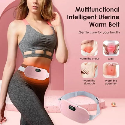 Period Cramp Relief Heating Pad Pain Device with 4 Massage Modes for Menstrual Pain and Belly or Back Pain Relief, LED Display, Comfortable Belt (Pink)