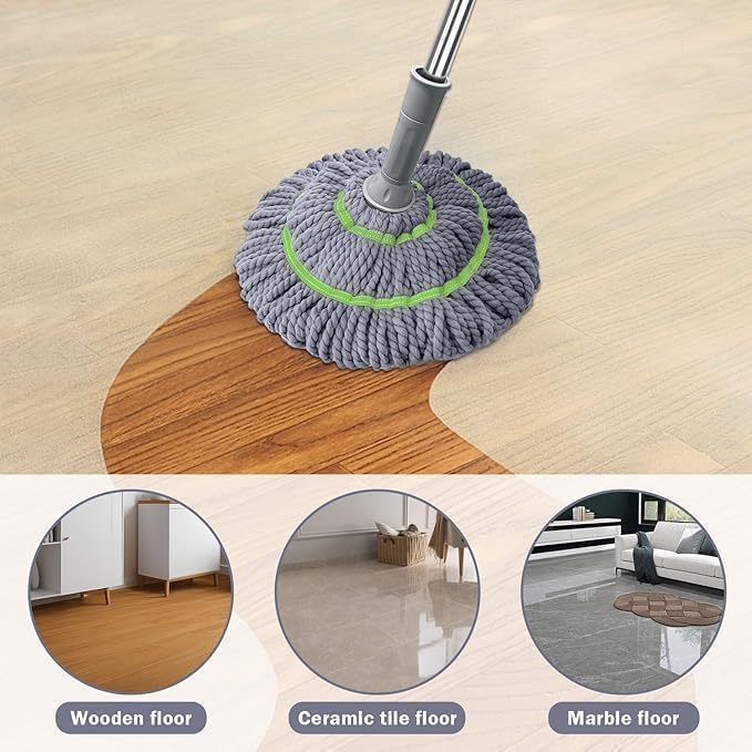 Floor Cleaning Mop | 360° Spin Twist Mop with Adjustable Handle | Super Absorbent Cotton Head for Wet & Dry Cleaning | Reusable & Easy to Wash