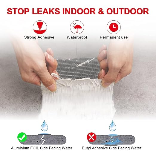 Super Strong Adhesive Waterproof tape Permanent Repair Roof Water Leakage Solution Rubber Foil Suitable for Roof Leak, surface Crack, Window Sill Gap leak TAPE