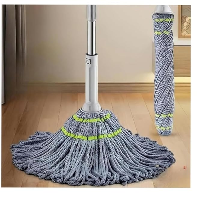 Floor Cleaning Mop | 360° Spin Twist Mop with Adjustable Handle | Super Absorbent Cotton Head for Wet & Dry Cleaning | Reusable & Easy to Wash
